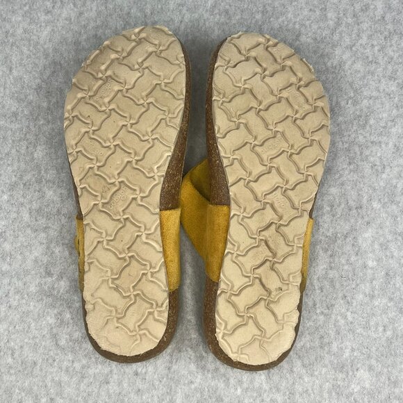 Yokono Suede Leather Thongs T-Strap Sandals Shoes 7.5 8 Yellow Cork Made Spain - Picture 9 of 11